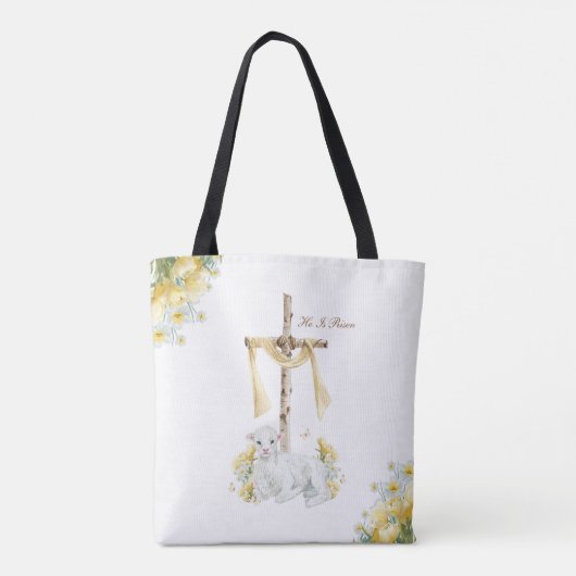 Hij is opgestaan Christelijk Pasen gepersonaliseer Tote Bag (Achterkant)