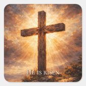 Hij Is Opgestaan Christelijk Pasen Vierkante Sticker (Voorkant)