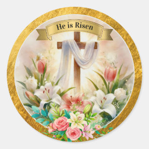 Hij is Opgestaan Christelijk - Religieus Pasen Ronde Sticker