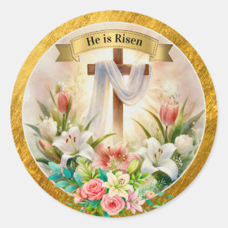 Hij is Opgestaan Christelijk - Religieus Pasen Ronde Sticker