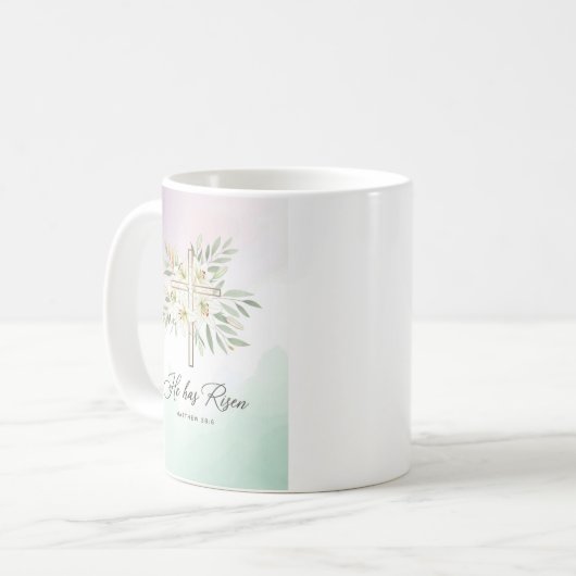 "Hij is opgestaan" Christelijke Mok (Voorkant links)