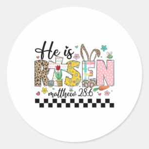 Hij Is Opgestaan Christelijke Paashaas Gelukkig Pa Ronde Sticker