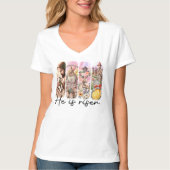 Hij Is Opgestaan Dames Basic V-Hals T-Shirt (Voorkant)