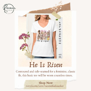 Hij Is Opgestaan Dames Basic V-Hals T-Shirt