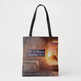 Hij Is Opgestaan Drie Kruizen Lege Graf Kerk Pasen Tote Bag