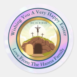 Hij is Opgestaan en Viering van Pasen Ronde Sticker