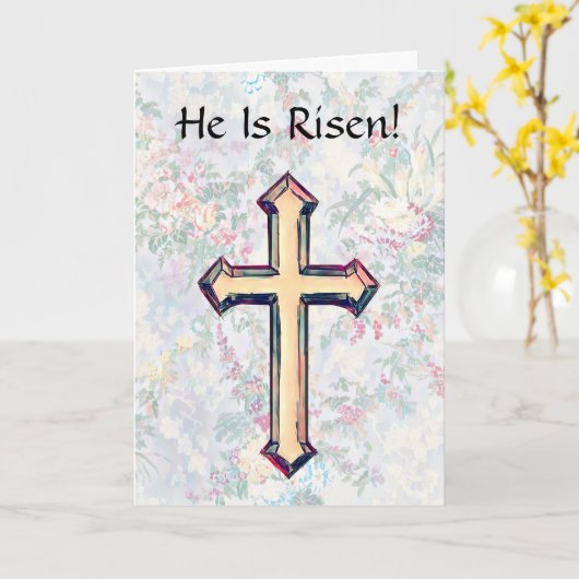 Hij Is Opgestaan Faith Cross Pasen Kaart met Schri (Gele Bloem)