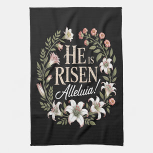 Hij Is Opgestaan Halleluja Bloemrijke Christelijke Theedoek