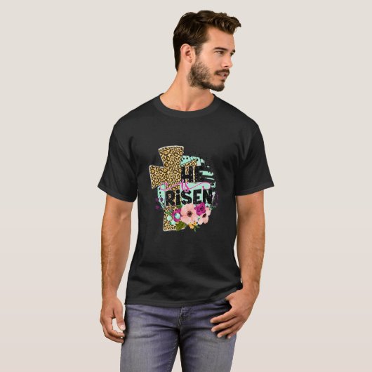 Hij is opgestaan Happy Easter Day Christelijk Reli T-shirt (Voorkant volledig)