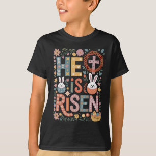 Hij is Opgestaan Jezus Bloemig Lieve Paashaas Koni T-shirt