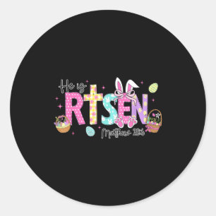 Hij Is Opgestaan Jezus Christelijke Konijn Eieren Ronde Sticker