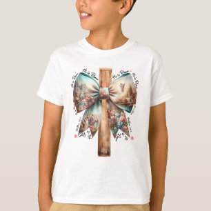 Hij Is Opgestaan Jezus Coquette Strik Pasen Kruis T-shirt