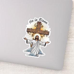 Hij is Opgestaan Jezus Kruis Pasen Geloofthema Sti Sticker
