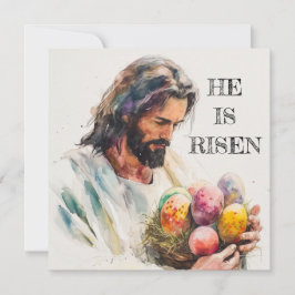 Hij is opgestaan Jezus Wenskaart, vrolijk Pasen Feestdagenkaart