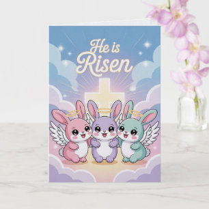 Hij Is Opgestaan Kawaii Pasen Kaart Schattige Kon
