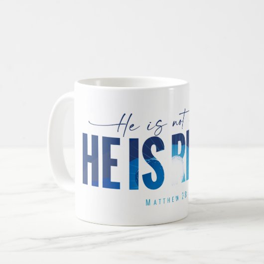 Hij is opgestaan koffie Mok (Voorkant links)