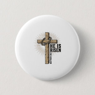 Hij Is Opgestaan Kruis Mattheüs 28_6 Vintage Chris Ronde Button 5,7 Cm