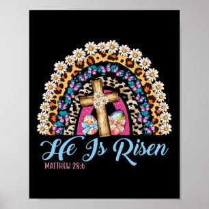 Hij is opgestaan Leopard Rainbow Happy Easter Poster
