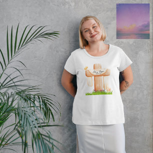 Hij Is Opgestaan Matteus 28:6 Christelijk Kruis Tri-Blend Shirt