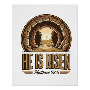 Hij Is Opgestaan Matteus 28 6 Vintage Christelijk  Perfect Poster