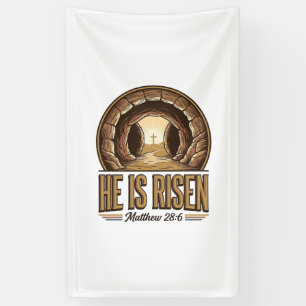 Hij Is Opgestaan Mattheüs 28 6 Vintage Christelijk Spandoek