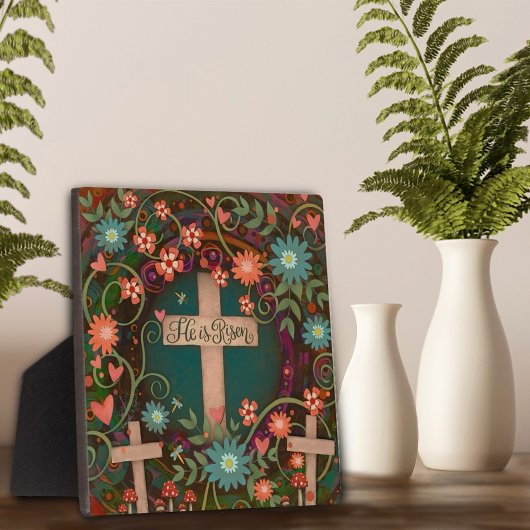 Hij is opgestaan met drie kruisen  geloof en inspi fotoplaat