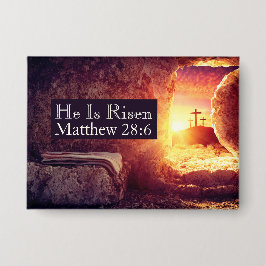 Hij is opgestaan met drie kruisen leeg graf Pasen Button