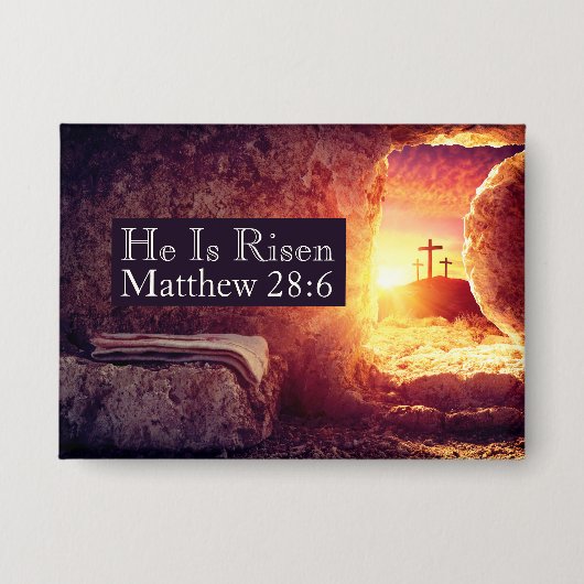 Hij is opgestaan met drie kruisen leeg graf Pasen Button (Voorkant)