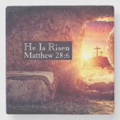 Hij is opgestaan met drie kruisen leeg graf Pasen Stenen Onderzetter (Voorkant)