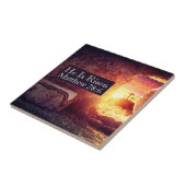 Hij is opgestaan met drie kruisen leeg graf Pasen Tegeltje (Zijkant)