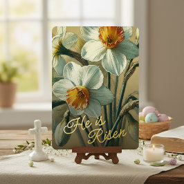 Hij Is Opgestaan Narcis Bloem Goud Folie Kaart