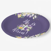 "Hij is opgestaan!" Paarse bloemenreligieus Pasen Papieren Bordje (Gekanteld)