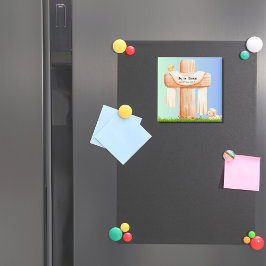Hij Is Opgestaan – Paaskruis en Lam Kunst Magneet