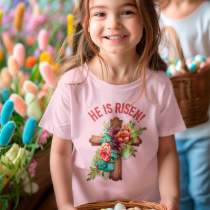 Hij is Opgestaan Paaswaterverf Bloemenkruis T-shirt