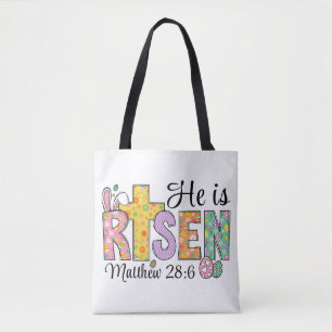 Hij Is Opgestaan Pasen Christelijke Boodschappenta Tote Bag