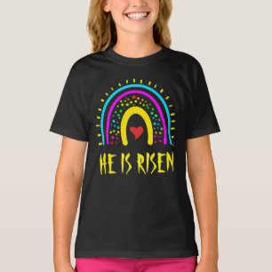 Hij Is Opgestaan Pasen Kleurrijke Regenboog T-shirt
