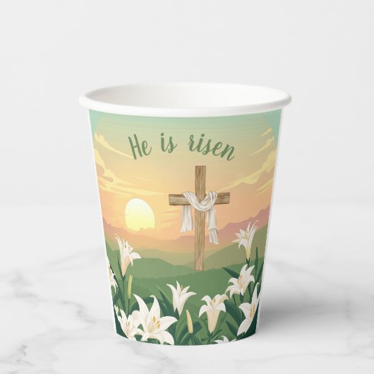 Hij is opgestaan Pasen Sunrise Paper cup Papieren Bekers (Voorkant)