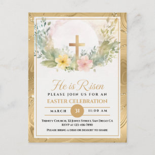 Hij Is Opgestaan Pasen Waterverf Bloemen, Religieu Feestdagenkaart