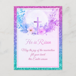 Hij Is Opgestaan Pasen Waterverf Bloemen, Religieu Feestdagenkaart