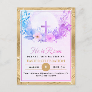 Hij Is Opgestaan Pasen Waterverf Bloemen, Religieu Feestdagenkaart