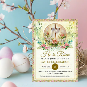 Hij Is Opgestaan Pasen Waterverf Bloemen, Religieu Feestdagenkaart