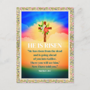 Hij Is Opgestaan Pasen Waterverf Bloemen, Religieu Feestdagenkaart