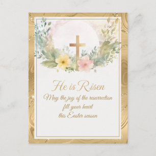 Hij Is Opgestaan Pasen Waterverf Bloemen, Religieu Feestdagenkaart