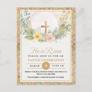 Hij Is Opgestaan Pasen Waterverf Bloemen, Religieu Feestdagenkaart