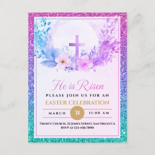 Hij Is Opgestaan Pasen Waterverf Bloemen, Religieu Feestdagenkaart