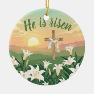 Hij is Opgestaan Pasen Zonsopgang Gepersonaliseerd Keramisch Ornament