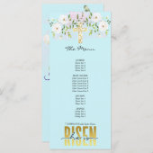 Hij is opgestaan religieus Christelijk citaat Blau Menu (Voorkant / Achterkant)