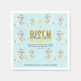 Hij is opgestaan religieus Christelijk citaat Blau Servet