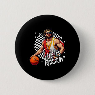 Hij Is Opgestaan Rizzin' Pasen Jezus Christelijk G Ronde Button 5,7 Cm