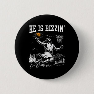 Hij Is Opgestaan Rizzin' Pasen Jezus Christelijk G Ronde Button 5,7 Cm